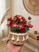 Basket with Vibrant Red Flower Arrangement